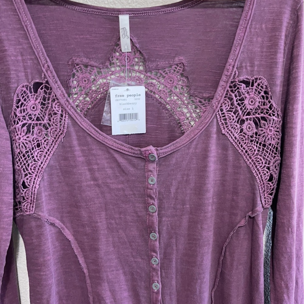 Free People Plum Purple Long Sleeve Button-Down Top - Picture 3 of 10